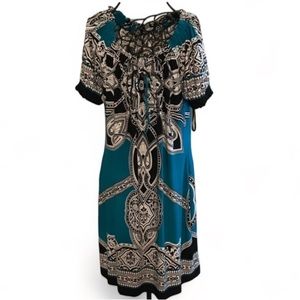 Intermission Ladies Printed Scoop Neck Dress Elastic Neck Sleeves Size 6 EUC